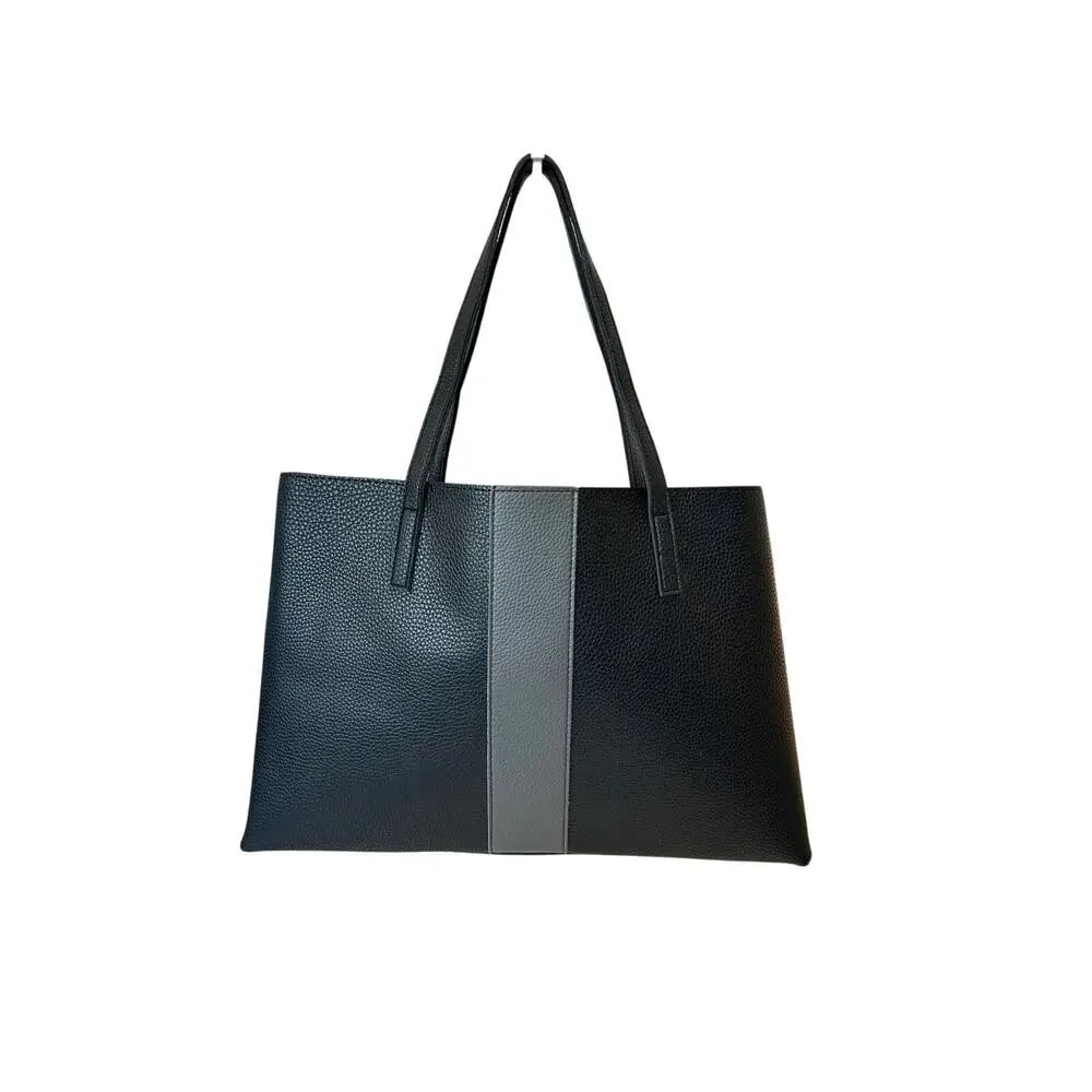 Vince Camuto Pebbled Leather Colorblock Tote Bag Black Gray